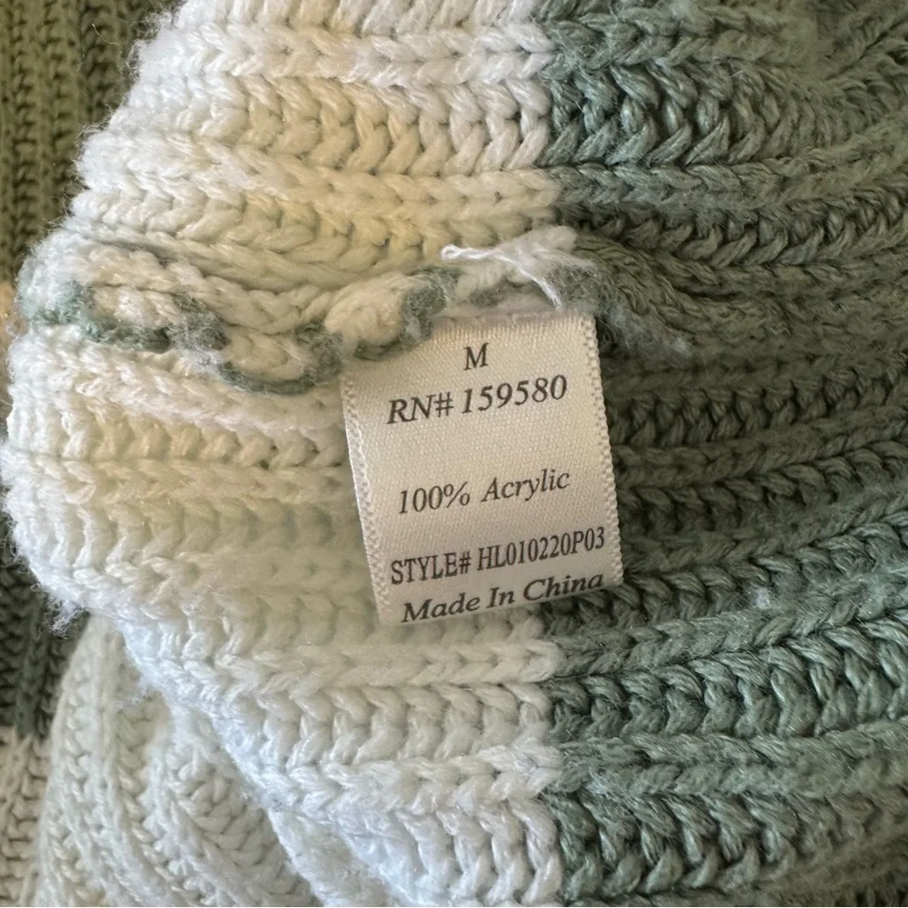 Pink Lily Striped Green and Cream Sweater - Picture 5 of 6